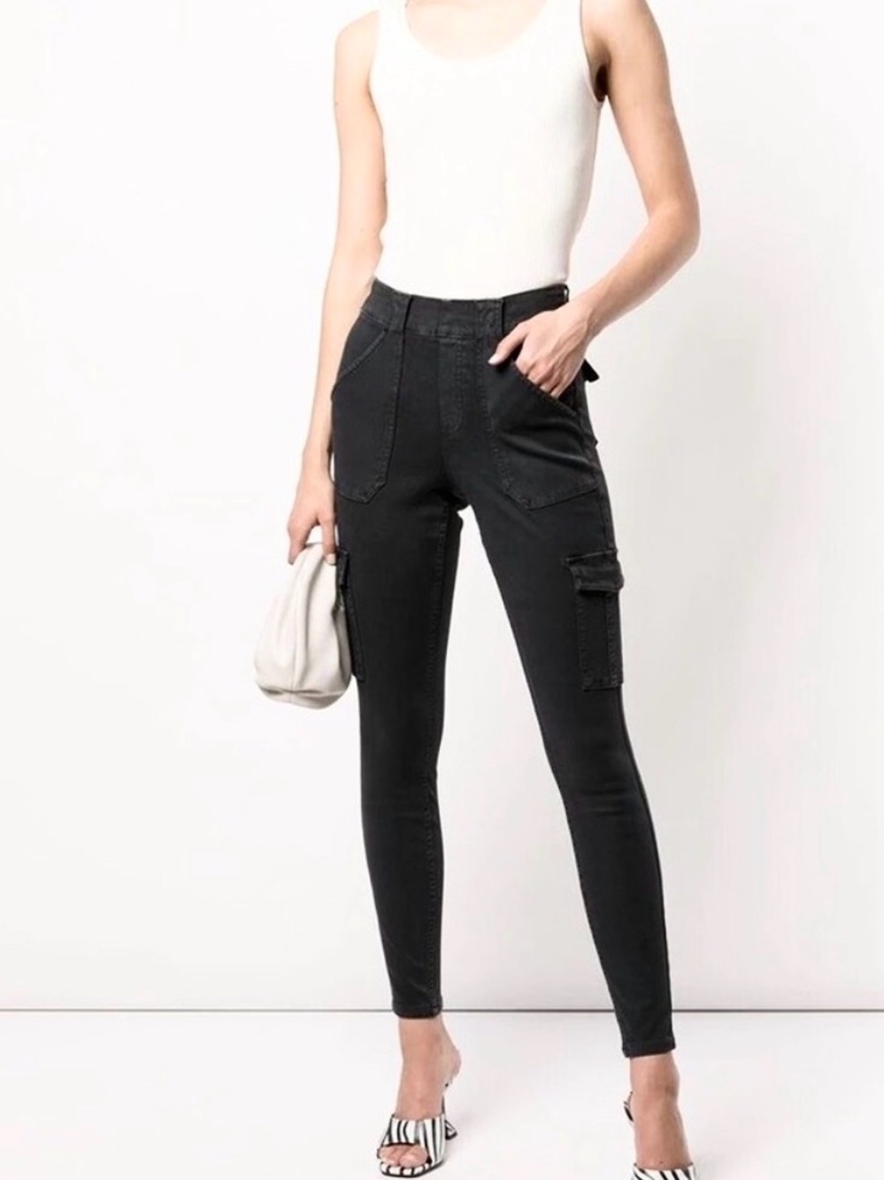Spanx Stretch Twill Ankle Cargo Pants - Washed Black Size S- New Condition